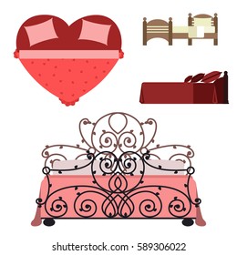 Exclusive sleeping furniture design bedroom with aerial view bed and interior room comfortable home relaxation apartment decor vector illustration.