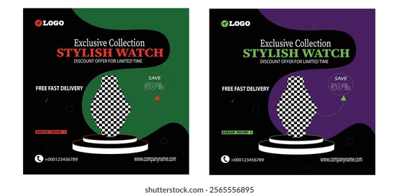 Exclusive smart watch set sale template collection for social media post. Smart Watch promotion social media bundle post