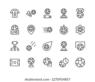 Exclusive soccer thin line icons set. Big package of modern minimalistic pictograms for mobile UIUX kit, infographics and web sites