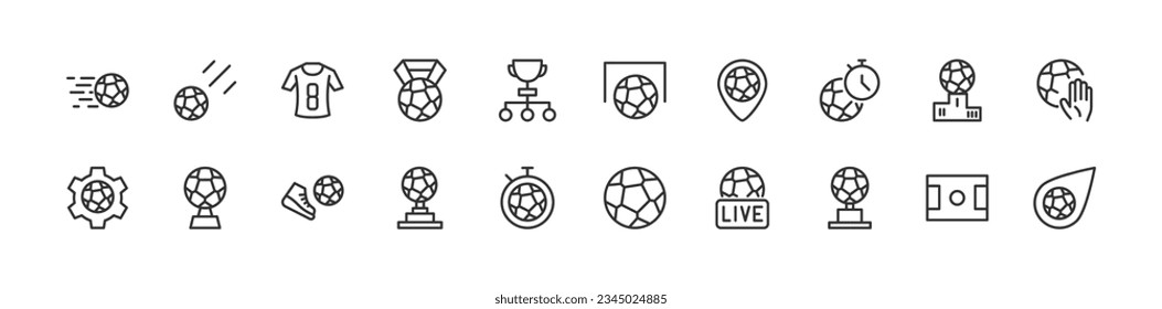 Exclusive soccer thin line icons set. Big package of modern minimalistic pictograms for mobile UIUX kit, infographics and web sites