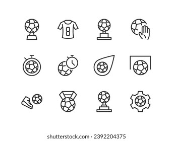 Exclusive soccer thin line icons set. Big package of modern minimalistic pictograms for mobile UIUX kit, infographics and web sites