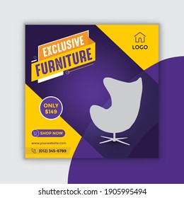 Exclusive social media post template for furniture sale. Social media post design template for furniture promotion.