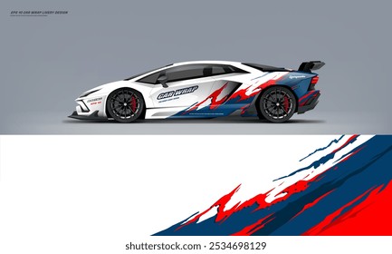 exclusive and Sporty color Racing Car wrap livery design. Vector file eps 10 printable file below. Universal use, space for sponsor ready.