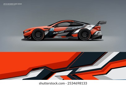 exclusive and Sporty color Racing Car wrap livery design. Vector file eps 10 printable file below. Universal use, space for sponsor ready.