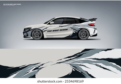 exclusive and Sporty color Racing Car wrap livery design. Vector file eps 10 printable file below. Universal use, space for sponsor ready.