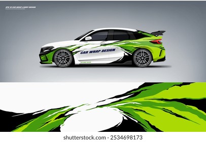 exclusive and Sporty color Racing Car wrap livery design. Vector file eps 10 printable file below. Universal use, space for sponsor ready.