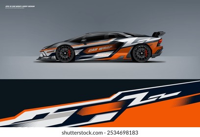 exclusive and Sporty color Racing Car wrap livery design. Vector file eps 10 printable file below. Universal use, space for sponsor ready.