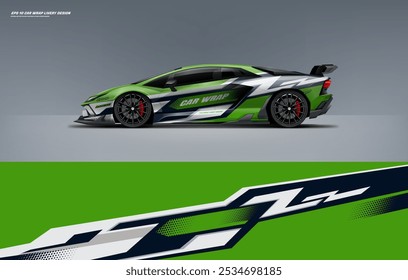 exclusive and Sporty color Racing Car wrap livery design. Vector file eps 10 printable file below. Universal use, space for sponsor ready.