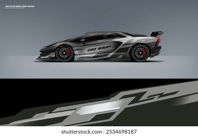 exclusivo e Sporty cor Racing Car wrap projeto de livery. Arquivo vetorial eps 10 arquivo imprimível abaixo. Uso universal, espaço para patrocinador pronto.