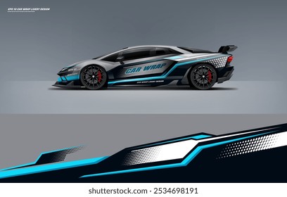 exclusive and Sporty color Racing Car wrap livery design. Vector file eps 10 printable file below. Universal use, space for sponsor ready.