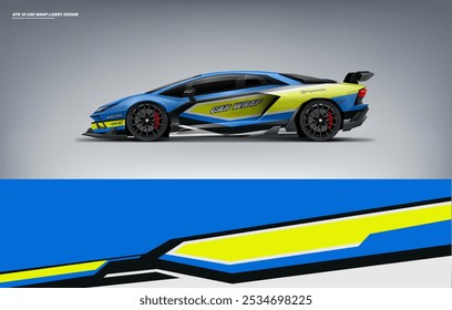 exclusive and Sporty color Racing Car wrap livery design. Vector file eps 10 printable file below. Universal use, space for sponsor ready.