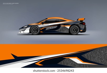 exclusive and Sporty color Racing Car wrap livery design. Vector file eps 10 printable file below. Universal use, space for sponsor ready.