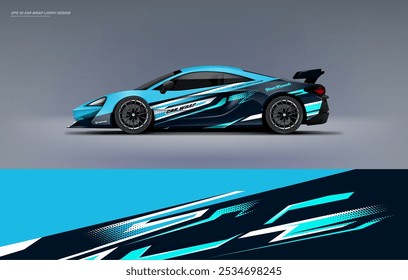 exclusive and Sporty color Racing Car wrap livery design. Vector file eps 10 printable file below. Universal use, space for sponsor ready.