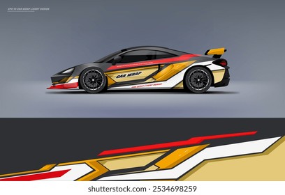 exclusivo e Sporty cor Racing Car wrap projeto de livery. Arquivo vetorial eps 10 arquivo imprimível abaixo. Uso universal, espaço para patrocinador pronto.