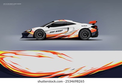 exclusive and Sporty color Racing Car wrap livery design. Vector file eps 10 printable file below. Universal use, space for sponsor ready.