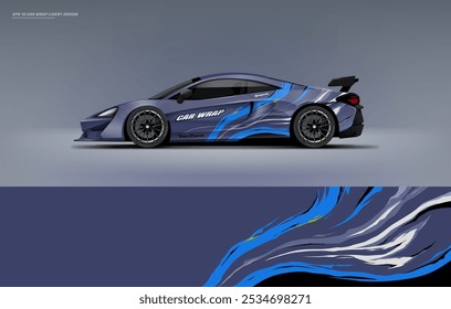 exclusive and Sporty color Racing Car wrap livery design. Vector file eps 10 printable file below. Universal use, space for sponsor ready.