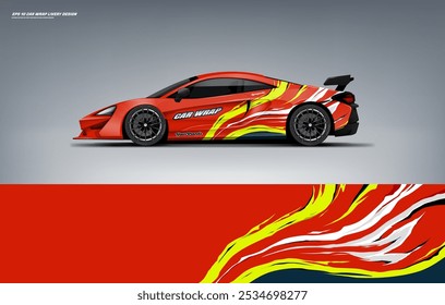 exclusive and Sporty color Racing Car wrap livery design. Vector file eps 10 printable file below. Universal use, space for sponsor ready.