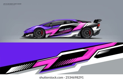 exklusives und sportliches Racing Car Wrap Livery Design. Vectordatei eps 10 druckbare Datei unten. Universelle Nutzung, Platz für Sponsor bereit.