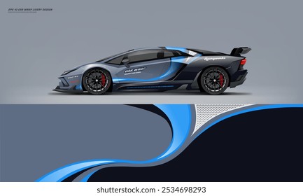 exclusive and Sporty color Racing Car wrap livery design. Vector file eps 10 printable file below. Universal use, space for sponsor ready.
