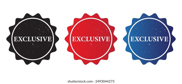 Exklusive Stempelsymbol-Vektorgrafik. Exklusiver Stempelaufkleber-Text auf weißem Hintergrund. Exklusives Abzeichen auf grungy-Stil. Vektorillustration.