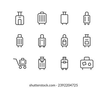 Exclusive suitcase thin line icons set. Big package of modern minimalistic pictograms for mobile UIUX kit, infographics and web sites