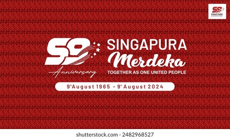 Exclusive Template of 59th Singapore National Day with Logo, Quotes and Batik Pattern. Singapura Merdeka 9 Agustus 2024 meaning Independence Day of Singapore 9th August 2024. 