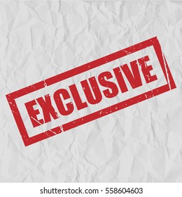 Exclusive text rubber seal stamp watermark. Caption inside rounded rectangular banner with grunge design and dirty texture. Slanted vector ink sticker on paper background