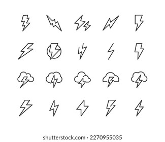 Exclusive thunder thin line icons set. Big package of modern minimalistic pictograms for mobile UIUX kit, infographics and web sites