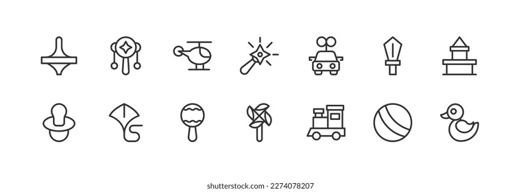 Exclusive toy thin line icons set. Big package of modern minimalistic pictograms for mobile UIUX kit, infographics and web sites