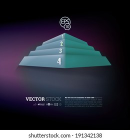 Exclusive turquoise color concept edition of a shiny scalable eps10 format  four parts infographics pyramid with a purple and black background element for web or print media  banner