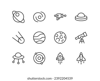 Exclusive universe thin line icons set. Big package of modern minimalistic pictograms for mobile UIUX kit, infographics and web sites