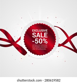 Exclusive vector banner with red ribbons and discount