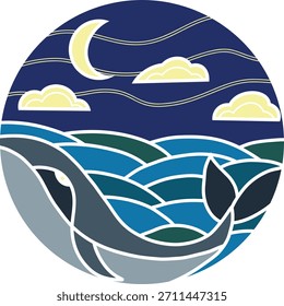 Exclusive vector graphics and digital art for creative projects: whale and ocean