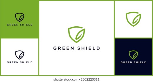 Exclusive vector green shield logo and icon, made of leaves and shields, can be used in various media easily, editable