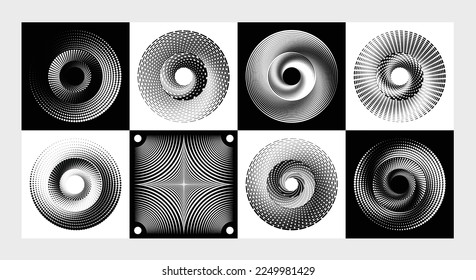 Exclusive vector illustration of black and white circle square dotted textured, Trendy design element for frame, logo, tattoo, sign, symbol, web, prints, posters