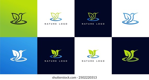 Exclusive vector nature logo and icon, made of birds, leaves and water, can be used in various media easily, editable