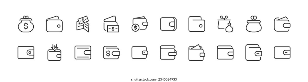 Exclusive wallet thin line icons set. Big package of modern minimalistic pictograms for mobile UIUX kit, infographics and web sites