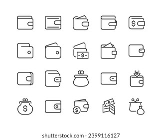 Exclusive wallet thin line icons set. Big package of modern minimalistic pictograms for mobile UIUX kit, infographics and web sites