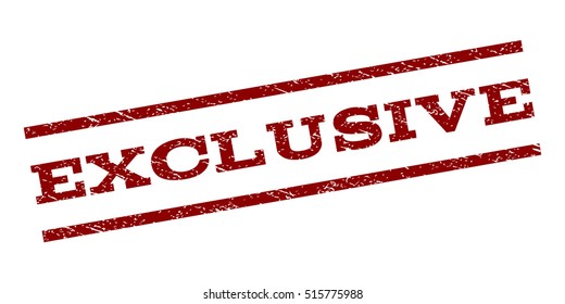 Exclusive watermark stamp. Text caption between parallel lines with grunge design style. Rubber seal stamp with dust texture. Vector dark red color ink imprint on a white background.