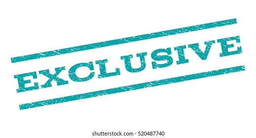 Exclusive watermark stamp. Text caption between parallel lines with grunge design style. Rubber seal stamp with dust texture. Vector cyan color ink imprint on a white background.