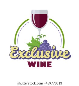Exclusive wine. For labels, tags, tallies, posters, banners of check elite vintage wines. Logo icon symbol. Winemaking concept. Part of series of viniculture production and preparation items. Vector
