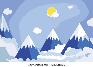 Exclusive winter landscape illustration. Premium colorful abstract background with dynamic shadow, consisting of hills, snow, ice, trees, forest, gradient , artistic texture, epic mountains, beautiful