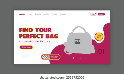 Exclusive women's handbag  website home page banner template or fashion bag sale landing page user interface design