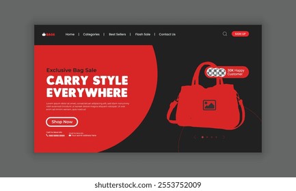 Exclusive women's handbag  website home page banner template or fashion bag sale landing page user interface design