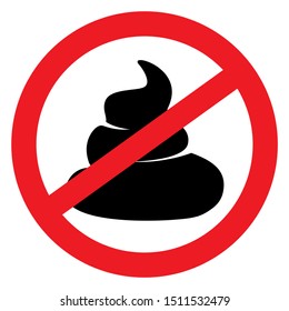 Excrement at red circle frame, vector icon. Clean up after your pets.