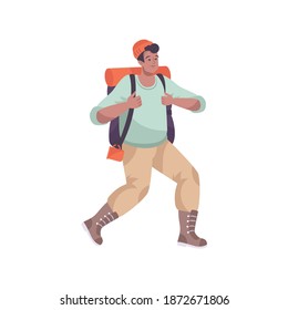 Excursion flat composition with male human character with mat and backpack vector illustration