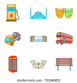 Excursion icons set. Cartoon set of 9 excursion vector icons for web isolated on white background