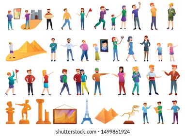 Excursion icons set. Cartoon set of excursion vector icons for web design