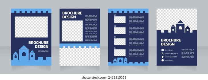 Excursion to observe old castles blank brochure design. Template set with copy space for text. Premade corporate reports collection. Editable 4 paper pages