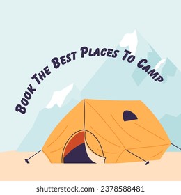 Excursions and hiking, to mountains and forests, outdoor recreation and activities. World of adventure and nature in camping. Promotional banner or advertisement poster, vector in flat style